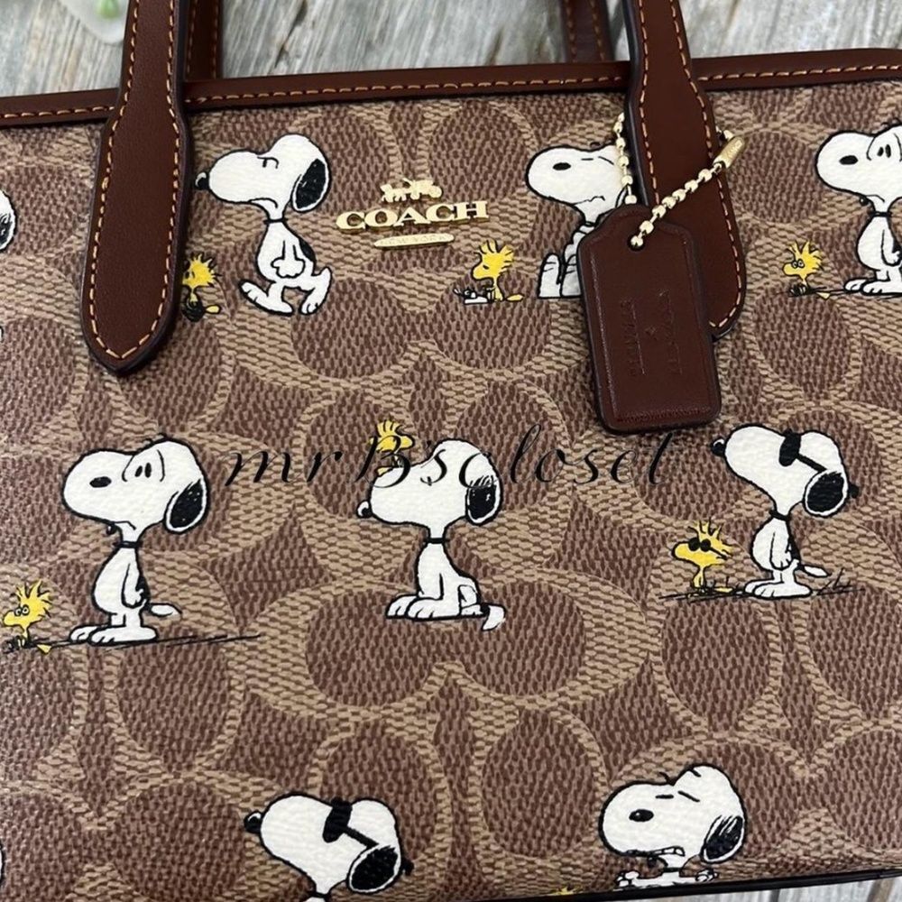 Coach X Peanuts City Mini Tote Bag In Signature Canvas With Snoopy Print Purse - Picture 3 of 8